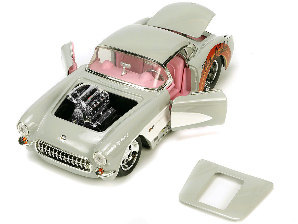 1957 Chevrolet Corvette Beige with Pink Interior with Bugs Bunny Figure "Looney Tunes" "Hollywood Rides" Series 1/24 Diecast Model Car