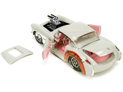 1957 Chevrolet Corvette Beige with Pink Interior with Bugs Bunny Figure "Looney Tunes" "Hollywood Rides" Series 1/24 Diecast Model Car