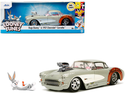 1957 Chevrolet Corvette Beige with Pink Interior with Bugs Bunny Figure "Looney Tunes" "Hollywood Rides" Series 1/24 Diecast Model Car