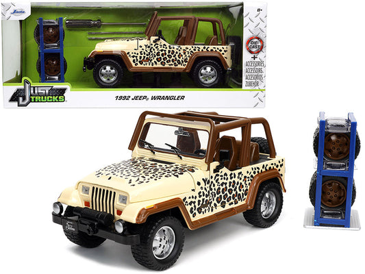 1992 Jeep Wrangler Tan and Brown with Graphics and Extra Wheels "Just Trucks" Series 1/24 Diecast Model Car