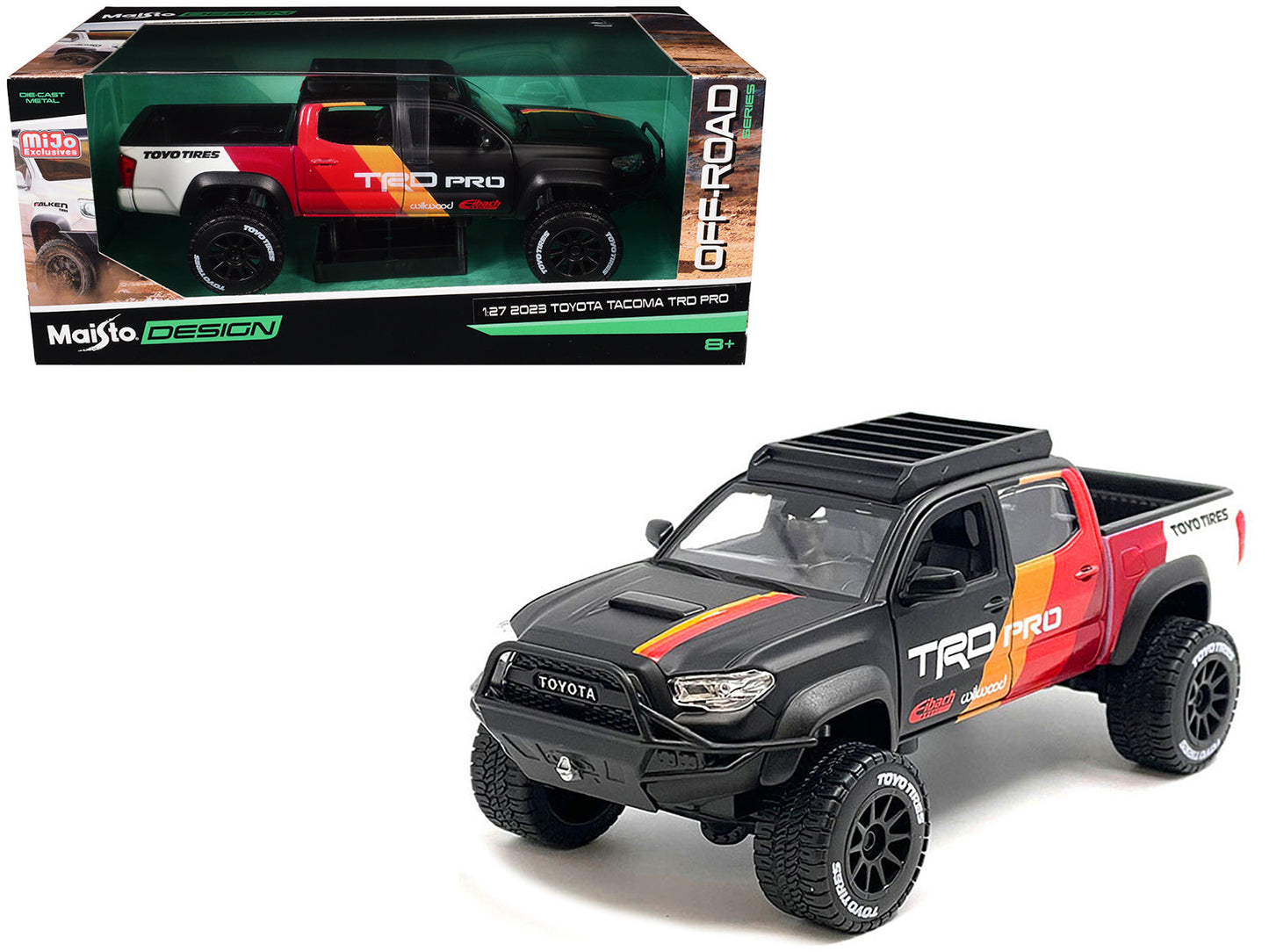 2023 Toyota Tacoma TRD PRO Off Road Pickup Truck Matt Black with Graphics and Roofrack "Maisto Design" Series 1/27 Diecast Model Car