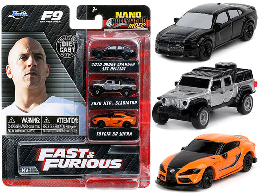 "Fast & Furious 9" (2021) Movie 3 piece Set "Nano Hollywood Rides" Series Diecast Model Cars