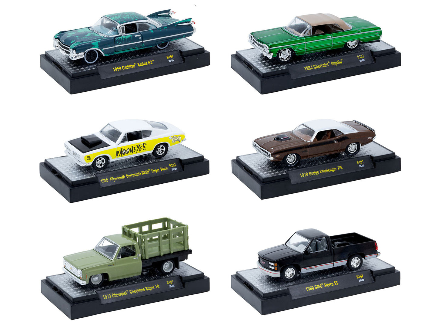 "Auto-Thentics" 6 piece Set Release 107 IN DISPLAY CASES Limited Edition 1/64 Diecast Model Cars