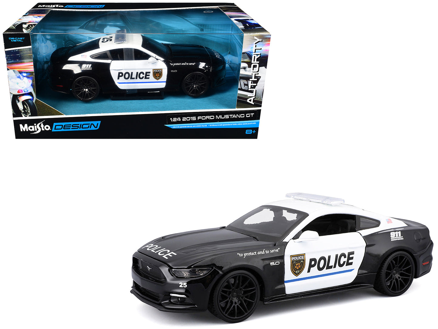 2015 Ford Mustang GT 5.0 "Police" Black and White "Authority" Series 1/24 Diecast Model Car