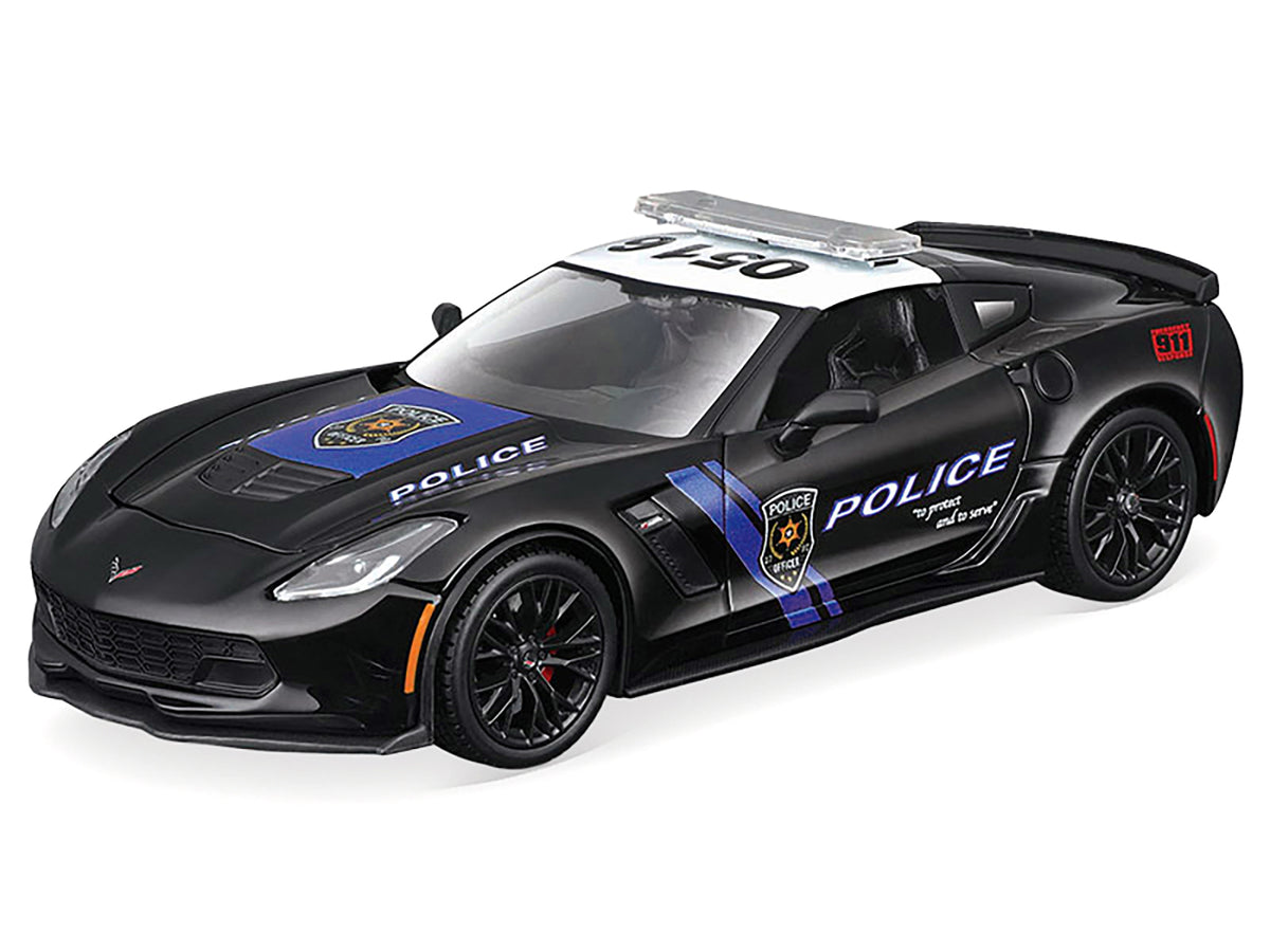 2015 Chevrolet Corvette Z06 "Police" Black with Blue Stripes and White Top "Maisto Design Authority" Series 1/24 Diecast Model Car