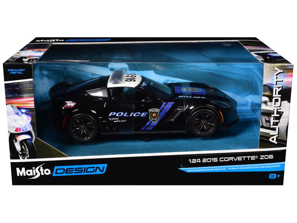 2015 Chevrolet Corvette Z06 "Police" Black with Blue Stripes and White Top "Maisto Design Authority" Series 1/24 Diecast Model Car