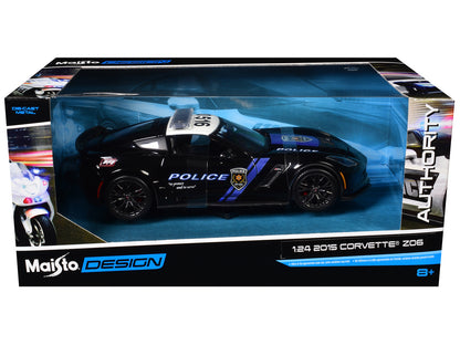 2015 Chevrolet Corvette Z06 "Police" Black with Blue Stripes and White Top "Maisto Design Authority" Series 1/24 Diecast Model Car