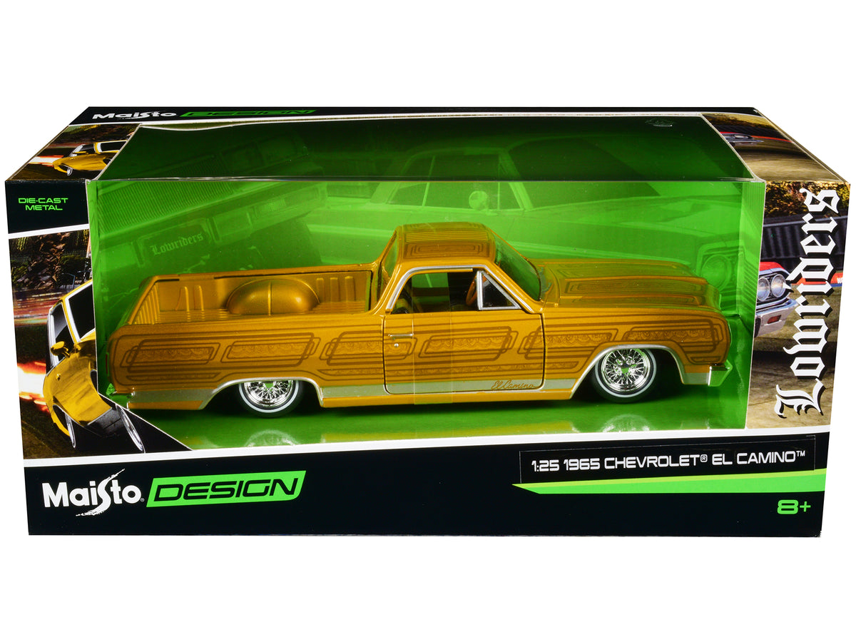 1965 Chevrolet El Camino Lowrider Gold Metallic with Graphics "Lowriders" Series 1/25 Diecast Model Car