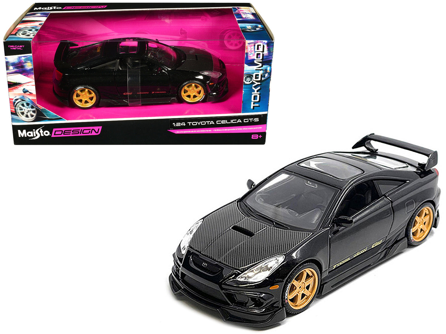 Toyota Celica GT-S Black with Carbon Hood and Sunroof "Maisto Design Tokyo Mod" Series 1/24 Diecast Model Car