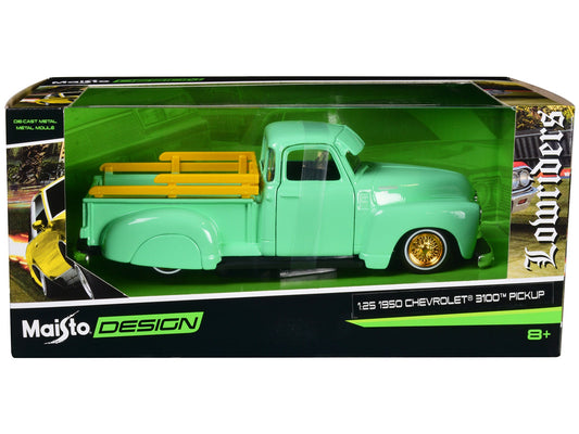 1950 Chevrolet 3100 Pickup Truck Lowrider Light Green with Gold Wheels "Lowriders" Series 1/24 Diecast Model Car