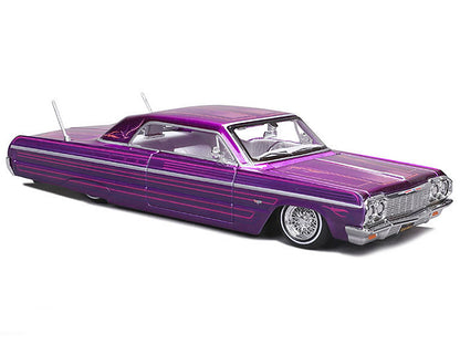 1964 Chevrolet Impala SS Lowrider Candy Purple with Graphics and White Interior "Lowriders" "Maisto Design" Series 1/26 Diecast Model Car