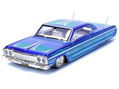 1964 Chevrolet Impala SS Lowrider Candy Blue with Graphics and White Interior "Lowriders" "Maisto Design" Series 1/26 Diecast Model Car