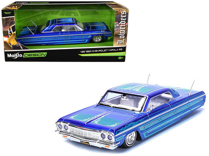 1964 Chevrolet Impala SS Lowrider Candy Blue with Graphics and White Interior "Lowriders" "Maisto Design" Series 1/26 Diecast Model Car