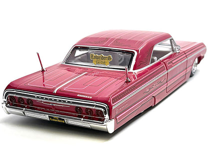 1964 Chevrolet Impala SS Lowrider Pink with Graphics and White Interior "Lowriders" "Maisto Design" Series 1/26 Diecast Model Car