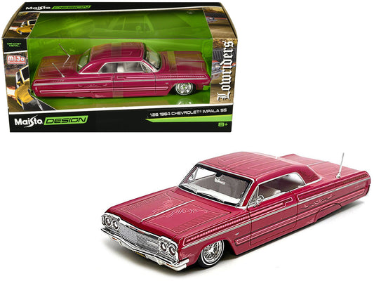 1964 Chevrolet Impala SS Lowrider Pink with Graphics and White Interior "Lowriders" "Maisto Design" Series 1/26 Diecast Model Car