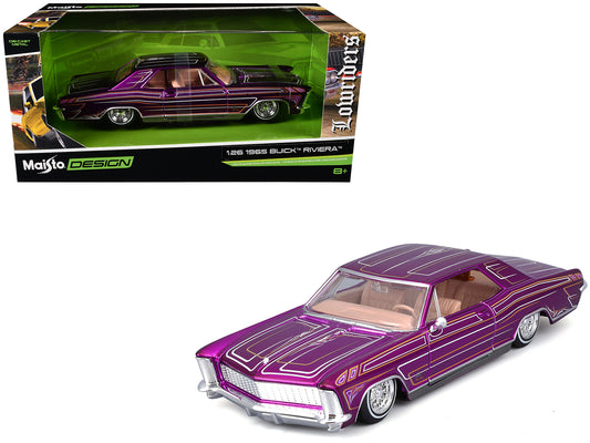 1965 Buick Riviera Lowrider Purple Metallic with Graphics "Lowriders" Series 1/26 Diecast Model Car
