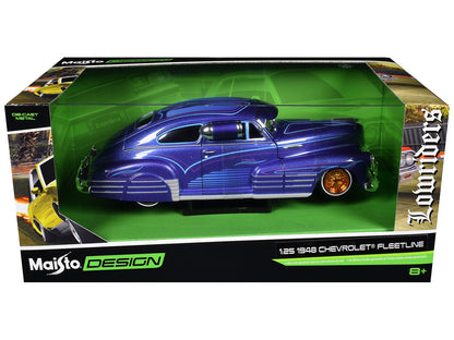 1948 Chevrolet Fleetline Lowrider Blue Metallic with Graphics "Maisto Design" Series 1/25 Diecast Model Car