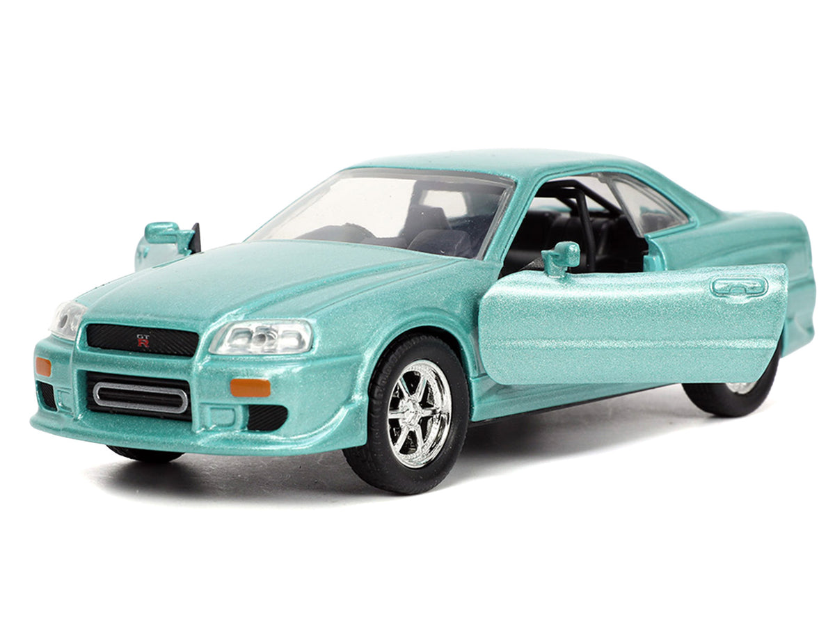 Brian's Nissan Skyline GT-R (BNR34) RHD (Right Hand Drive) Turquoise Metallic "Fast & Furious" Movie 1/32 Diecast Model Car