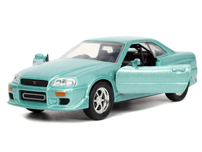 Brian's Nissan Skyline GT-R (BNR34) RHD (Right Hand Drive) Turquoise Metallic "Fast & Furious" Movie 1/32 Diecast Model Car