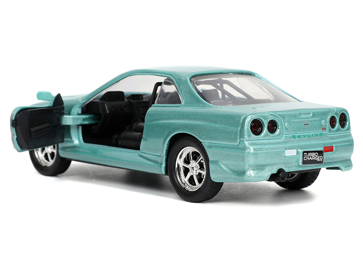 Brian's Nissan Skyline GT-R (BNR34) RHD (Right Hand Drive) Turquoise Metallic "Fast & Furious" Movie 1/32 Diecast Model Car