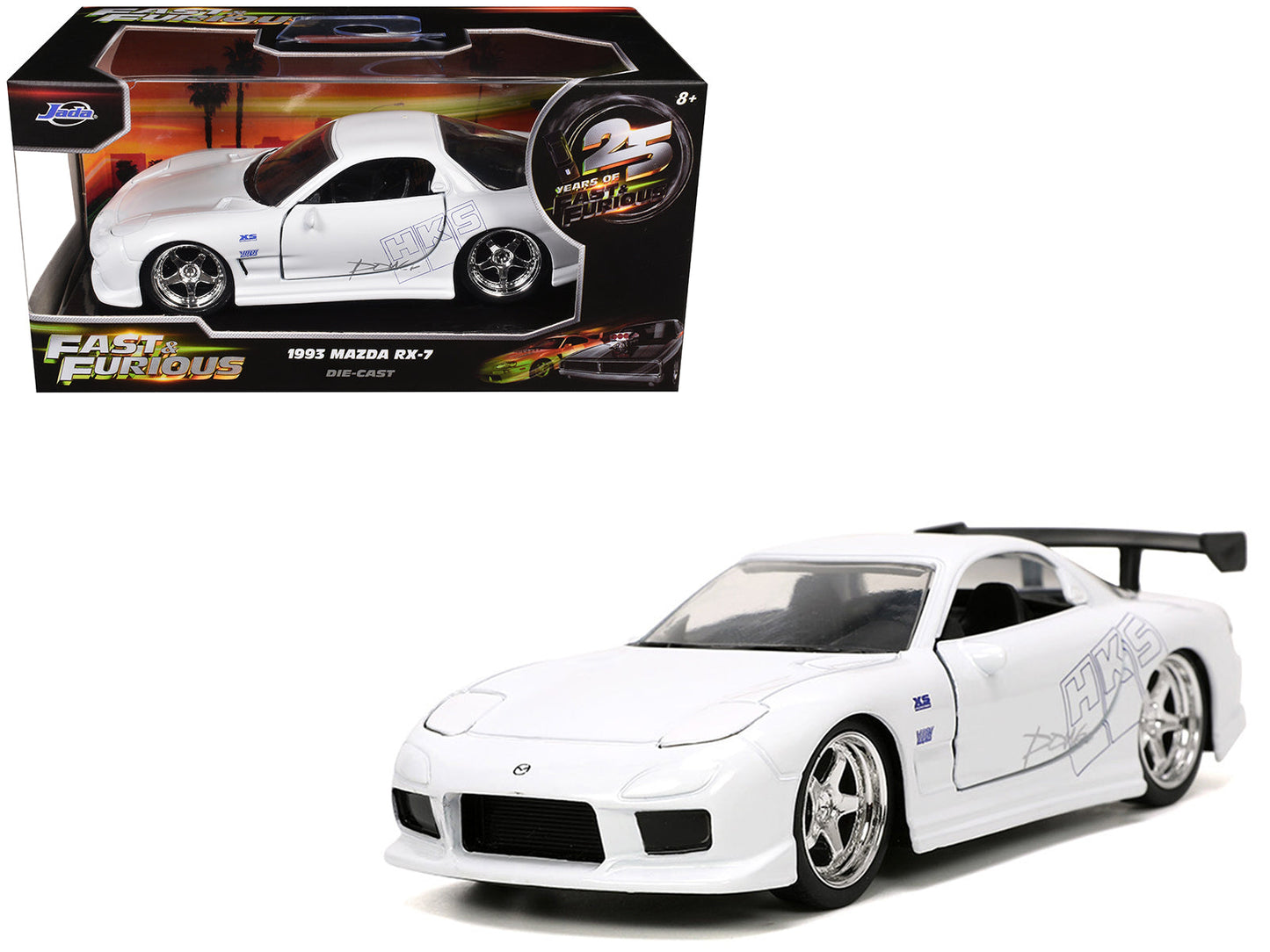 1993 Mazda RX-7 "HKS" White "The Fast and the Furious" (2001) Movie "25 Years of Fast & Furious" Series 1/32 Diecast Model Car