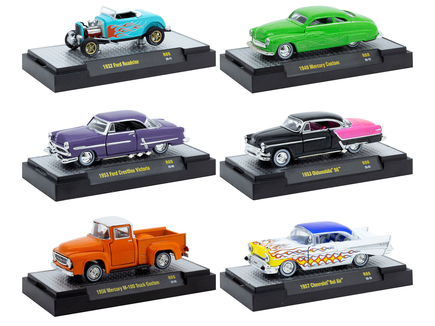"Auto Meets" Set of 6 Cars IN DISPLAY CASES Release 88 Limited Edition 1/64 Diecast Model Cars