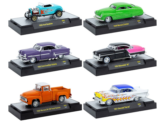 "Auto Meets" Set of 6 Cars IN DISPLAY CASES Release 88 Limited Edition 1/64 Diecast Model Cars