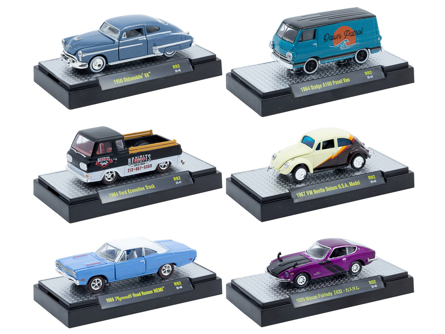 "Auto Meets" Set of 6 Cars IN DISPLAY CASES Release 92 Limited Edition 1/64 Diecast Model Cars