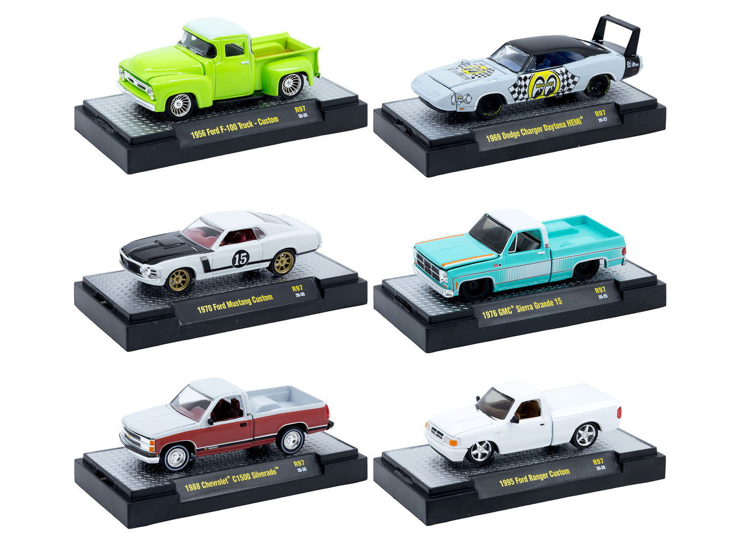 "Auto Meets" Set of 6 Cars IN DISPLAY CASES Release 97 Limited Edition 1/64 Diecast Model Cars