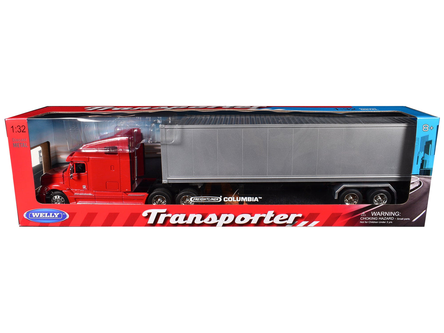 Freightliner Columbia Truck Red with Gray Container 1/32 Diecast Model