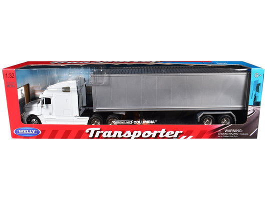Freightliner Columbia Truck White with Gray Container 1/32 Diecast Model