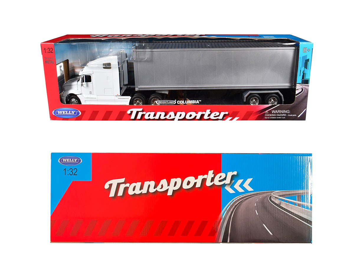 Freightliner Columbia Truck White with Gray Container 1/32 Diecast Model