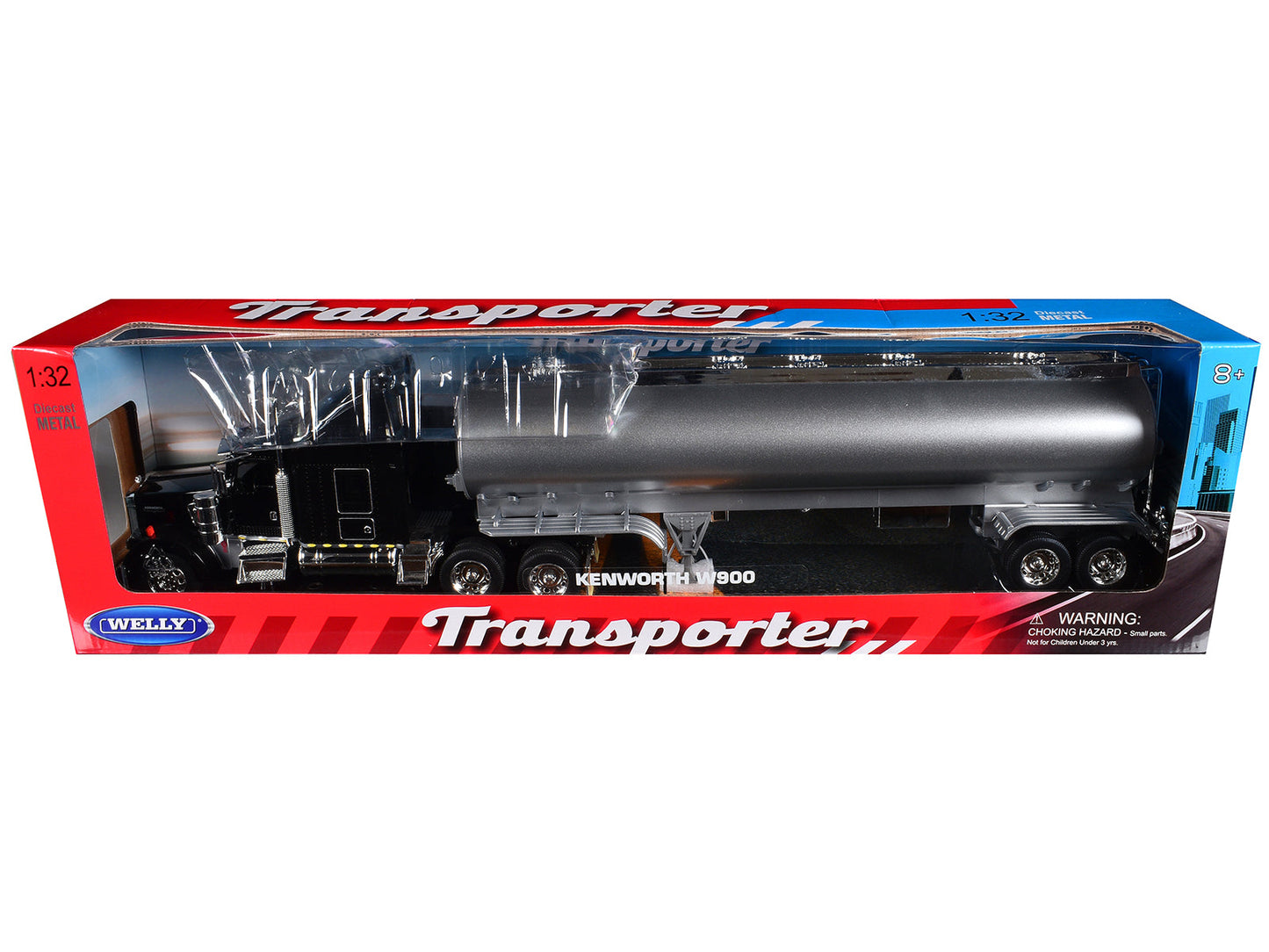Kenworth W900 Truck Black with Silver Tanker Trailer "Transporter" Series 1/32 Diecast Model