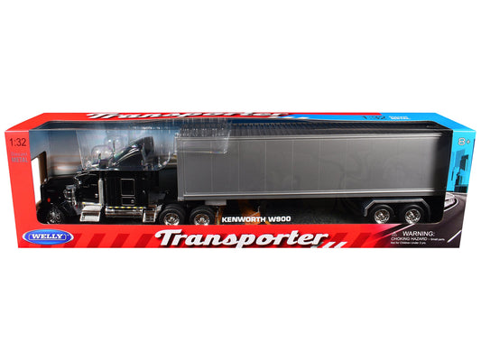 Kenworth W900 Truck Black with Gray Container 1/32 Diecast Model