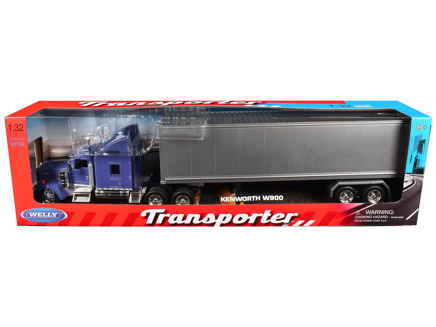Kenworth W900 Truck Blue with Gray Container 1/32 Diecast Model