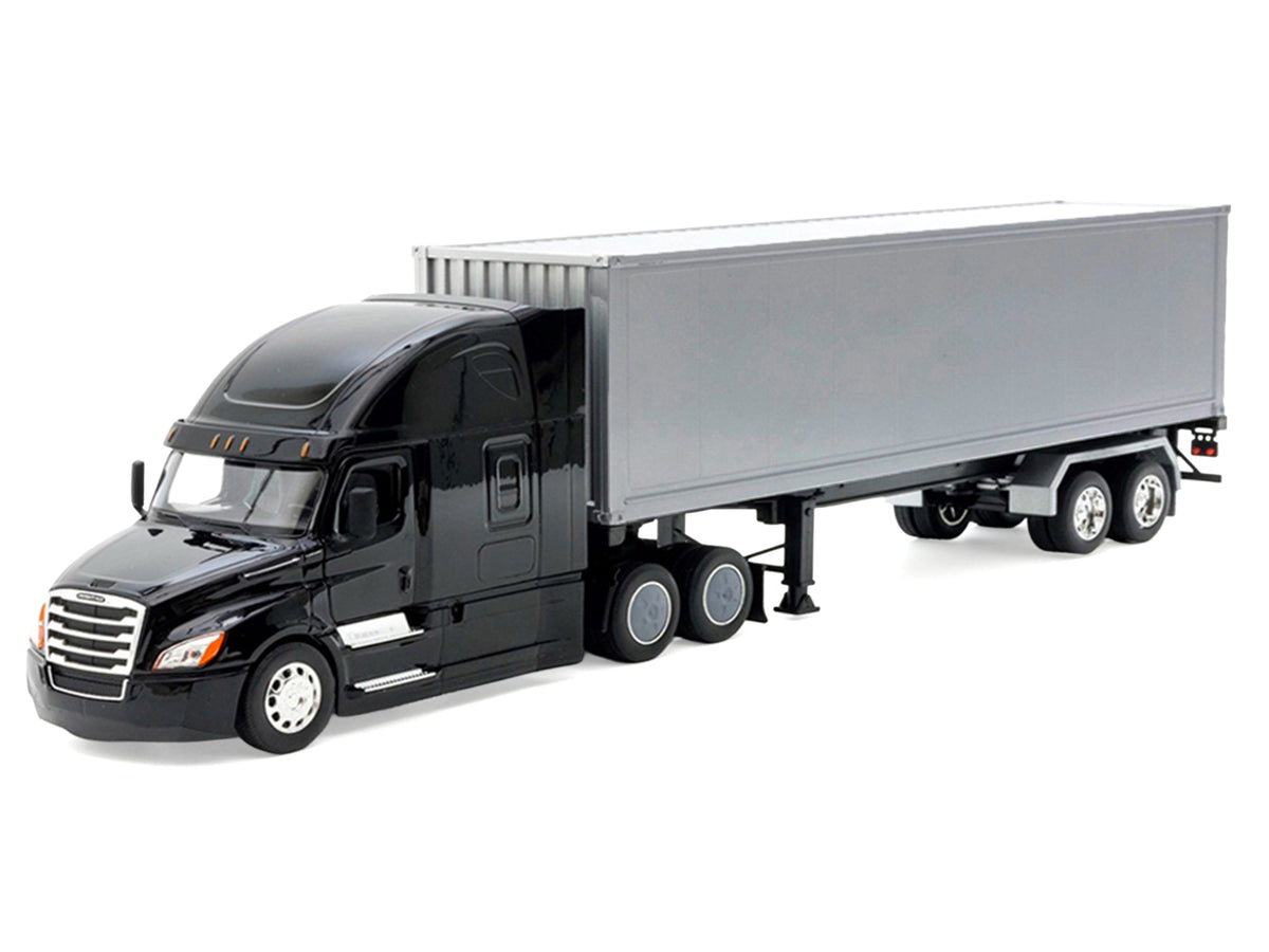 Freightliner Cascadia Truck Black with Silver Container "Transporter" Series 1/32 Diecast Model