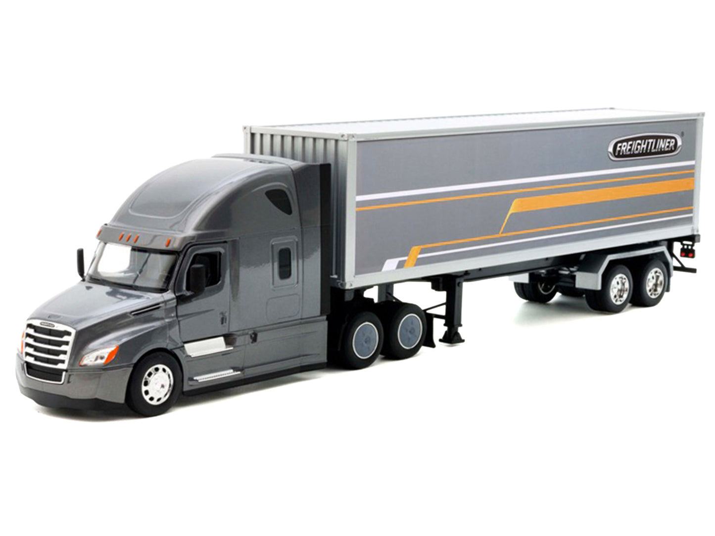 Freightliner Cascadia Truck Gray Metallic with Gray Container with Graphics "Transporter" Series 1/32 Diecast Model