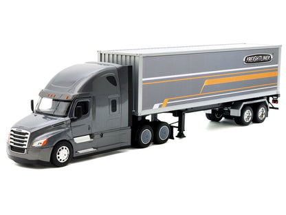 Freightliner Cascadia Truck Gray Metallic with Gray Container with Graphics "Transporter" Series 1/32 Diecast Model
