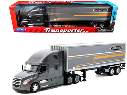 Freightliner Cascadia Truck Gray Metallic with Gray Container with Graphics "Transporter" Series 1/32 Diecast Model