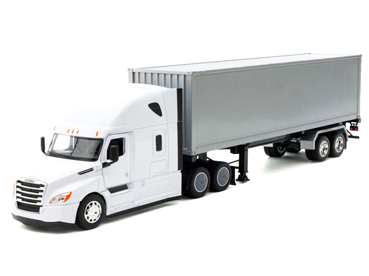 Freightliner Cascadia Truck White with Gray Container "Transporter" Series 1/32 Diecast Model