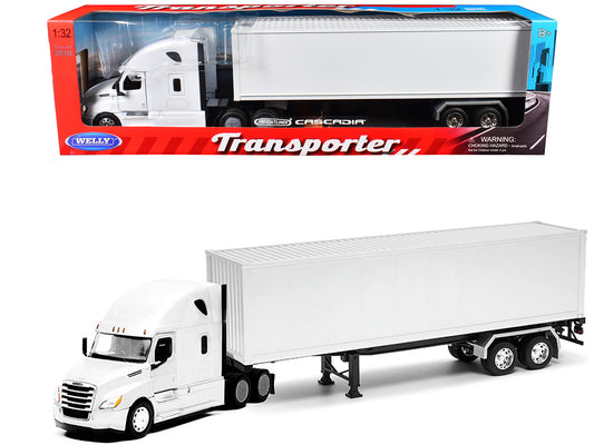 Freightliner Cascadia Truck White with White Container "Transporter" Series 1/32 Diecast Model