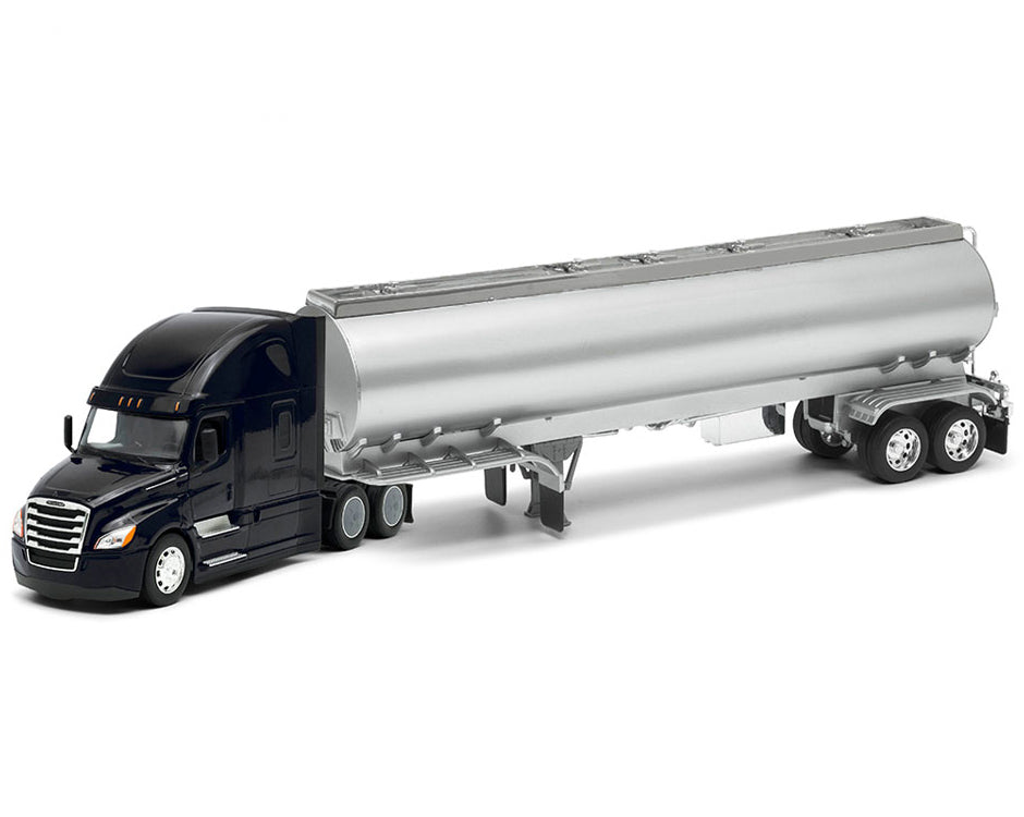 Freightliner Cascadia Truck Black with Silver Tanker Trailer "Transporter" Series 1/32 Diecast Model