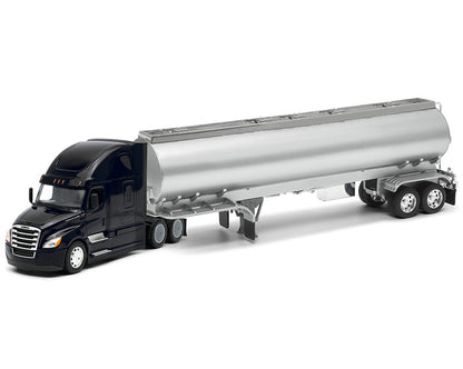 Freightliner Cascadia Truck Black with Silver Tanker Trailer "Transporter" Series 1/32 Diecast Model