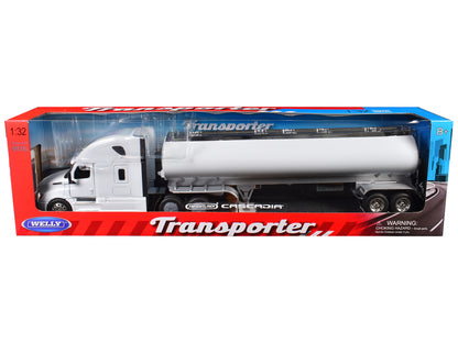 Freightliner Cascadia Truck White with White Tanker Trailer "Transporter" Series 1/32 Diecast Model