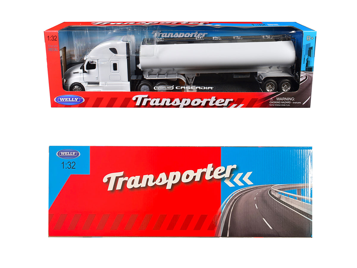 Freightliner Cascadia Truck White with White Tanker Trailer "Transporter" Series 1/32 Diecast Model