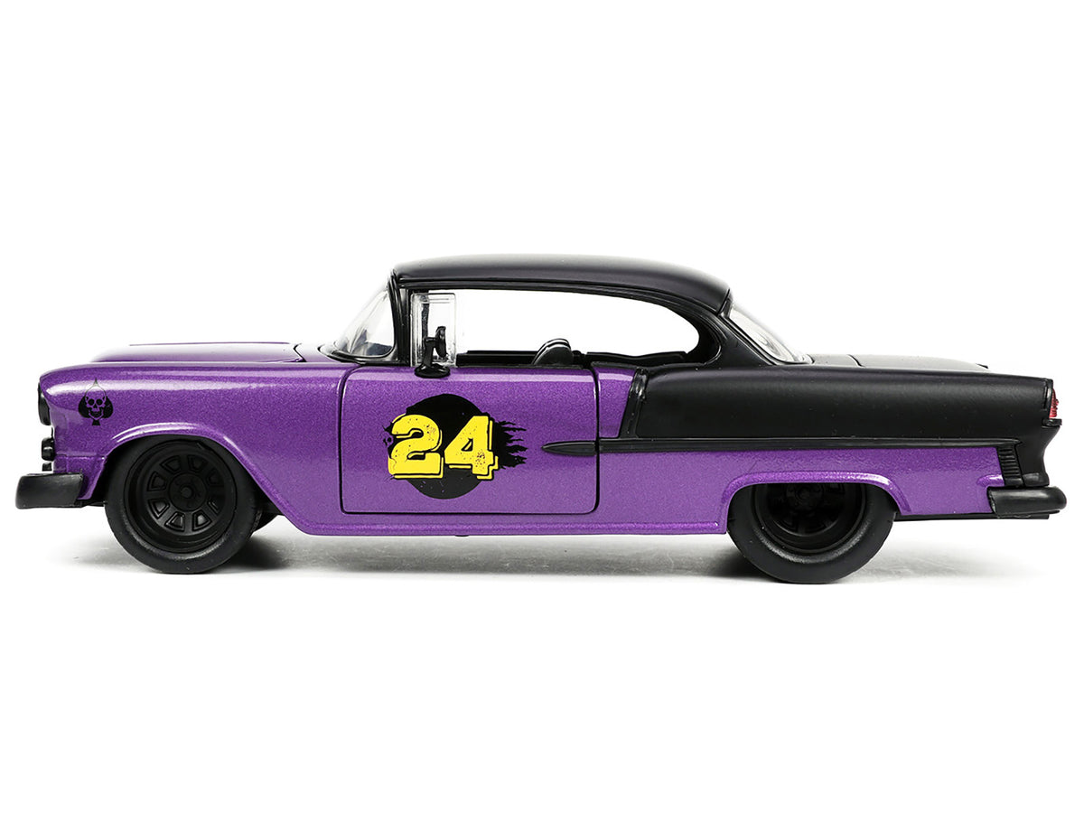 1955 Chevrolet Bel Air #24 Purple Metallic and Matt Black "Bigtime Muscle" Series 1/24 Diecast Model Car