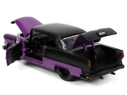 1955 Chevrolet Bel Air #24 Purple Metallic and Matt Black "Bigtime Muscle" Series 1/24 Diecast Model Car