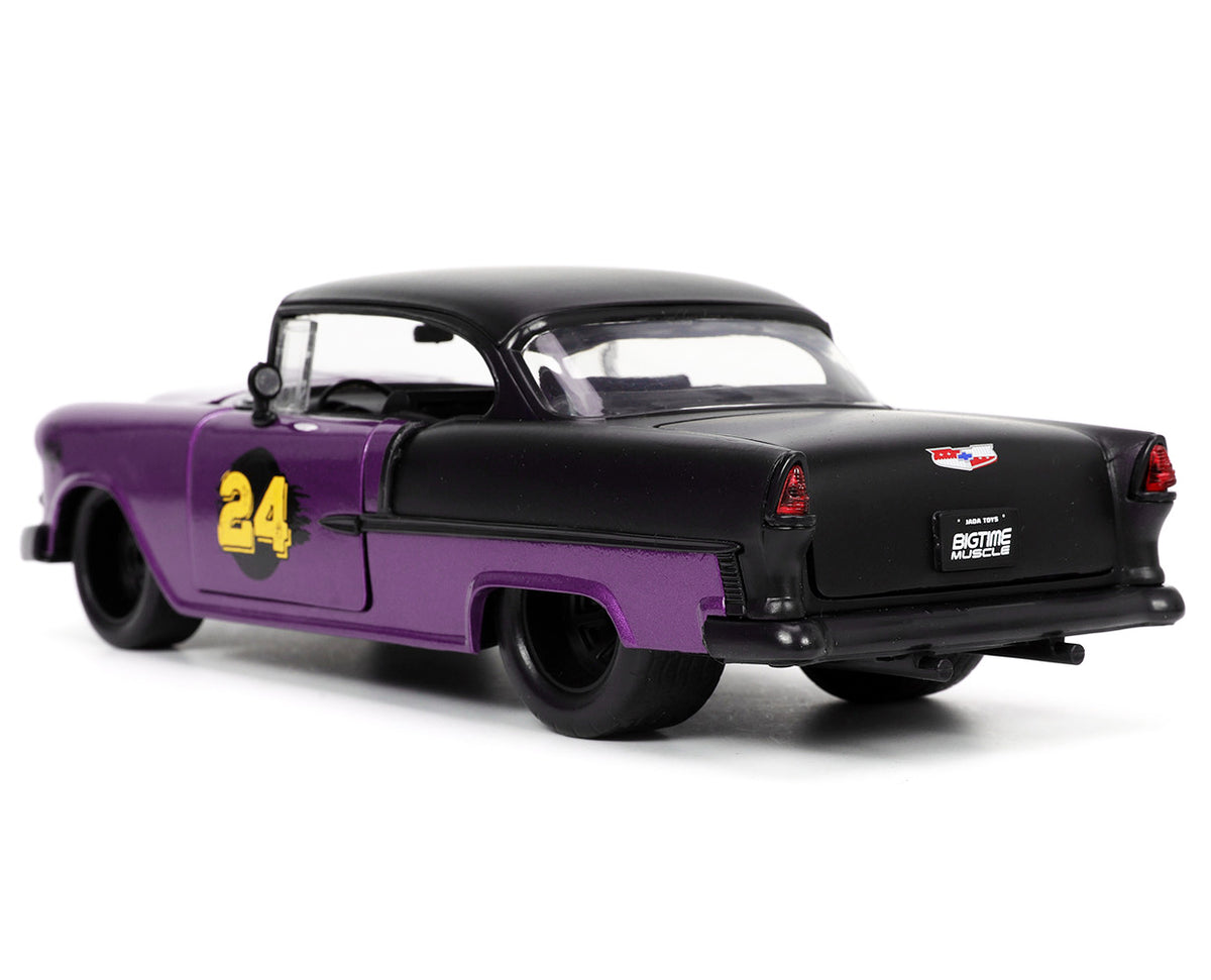 1955 Chevrolet Bel Air #24 Purple Metallic and Matt Black "Bigtime Muscle" Series 1/24 Diecast Model Car