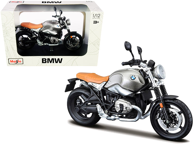 BMW R nineT Scrambler Meatllic Gray with Plastic Display Stand 1/12 Diecast Motorcycle Model