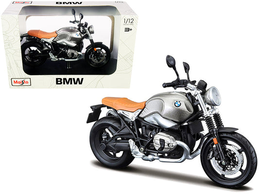 BMW R nineT Scrambler Meatllic Gray with Plastic Display Stand 1/12 Diecast Motorcycle Model